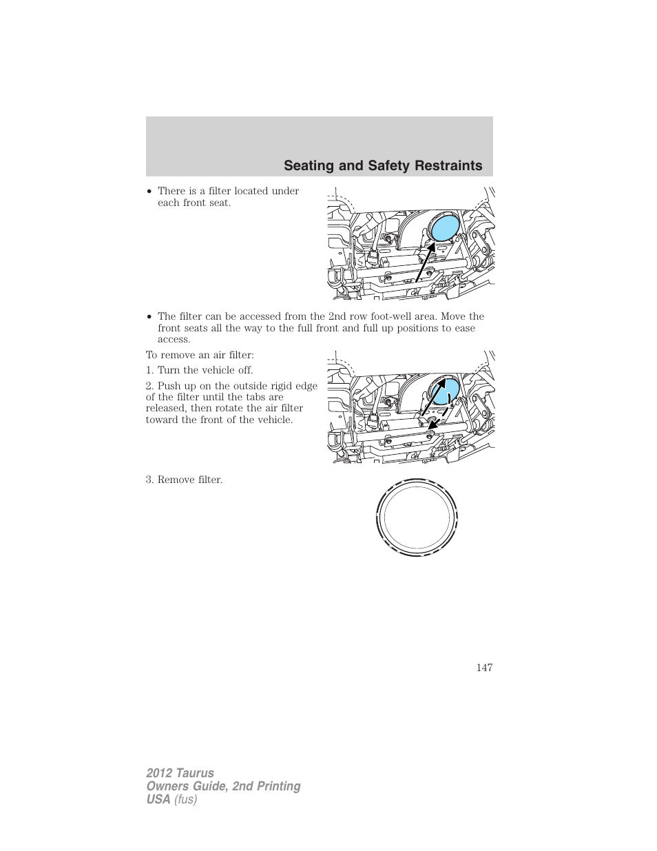 Seating and safety restraints | FORD 2012 Taurus v.2 User Manual | Page 147 / 406