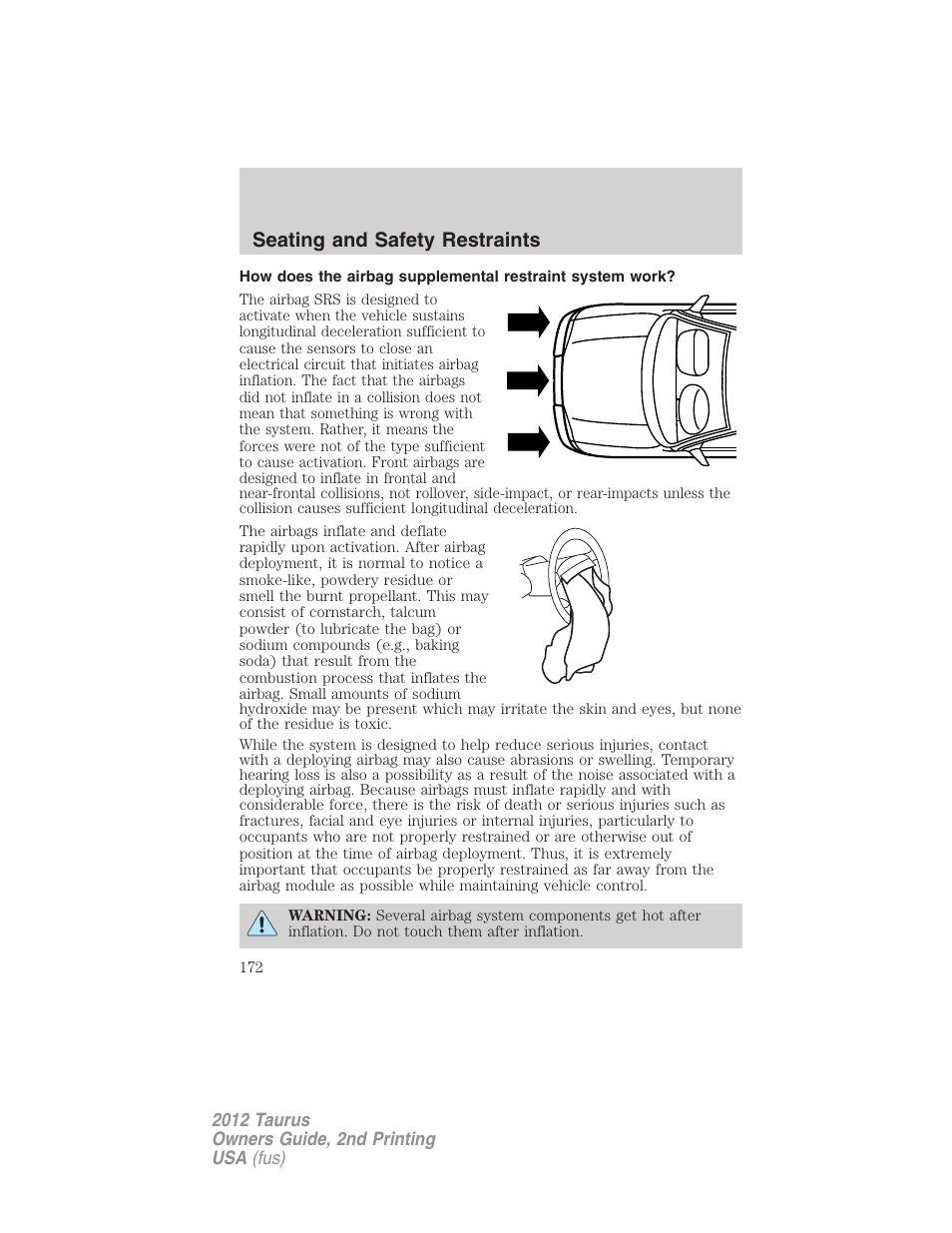 Seating and safety restraints | FORD 2012 Taurus v.2 User Manual | Page 172 / 406