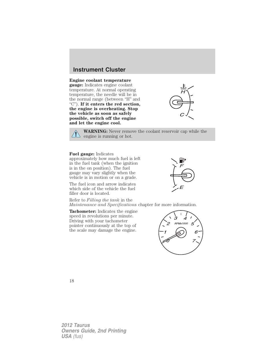 Instrument cluster | FORD 2012 Taurus v.2 User Manual | Page 18 / 406