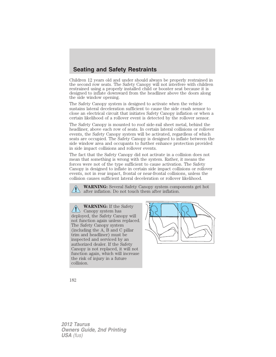 Seating and safety restraints | FORD 2012 Taurus v.2 User Manual | Page 182 / 406