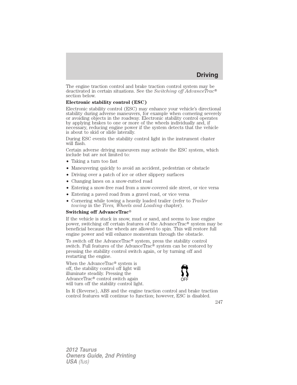 Driving | FORD 2012 Taurus v.2 User Manual | Page 247 / 406