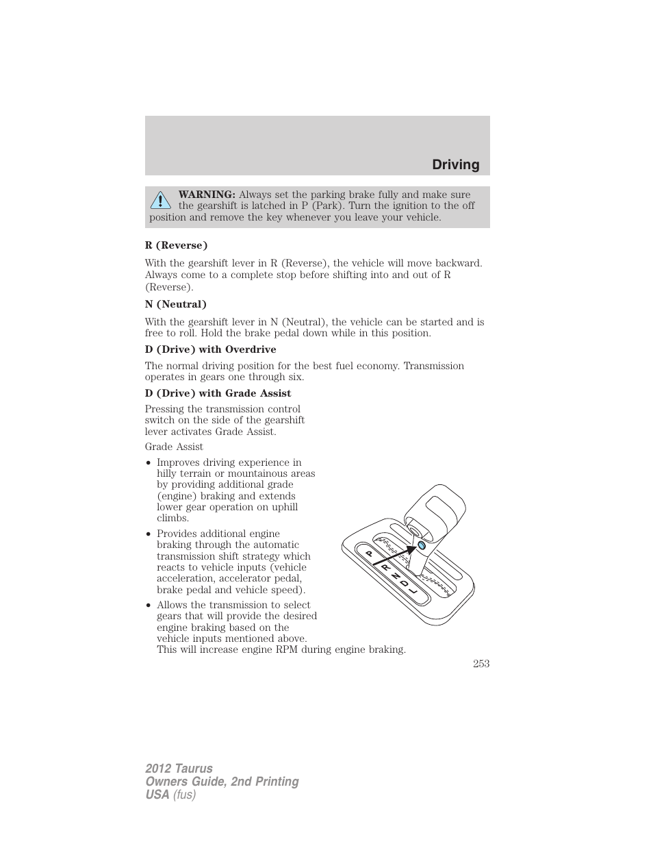 Driving | FORD 2012 Taurus v.2 User Manual | Page 253 / 406