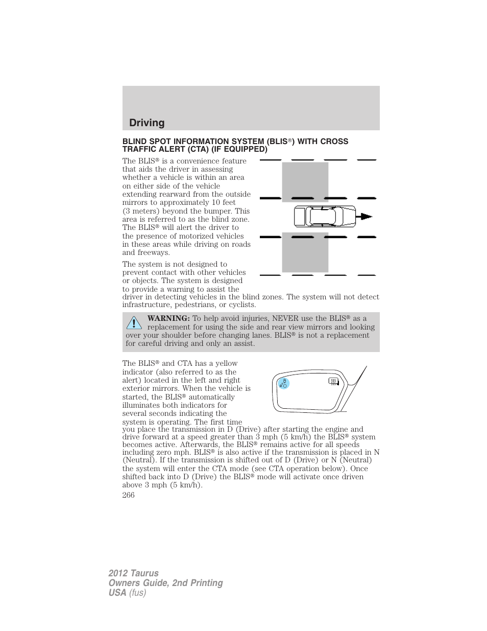 Driving | FORD 2012 Taurus v.2 User Manual | Page 266 / 406