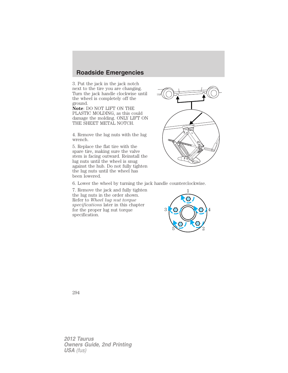 Roadside emergencies | FORD 2012 Taurus v.2 User Manual | Page 294 / 406