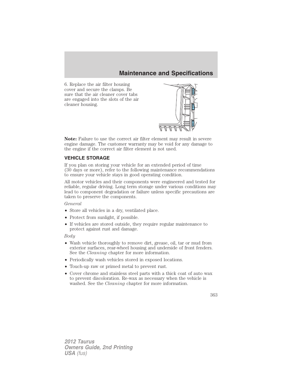 Vehicle storage, Maintenance and specifications | FORD 2012 Taurus v.2 User Manual | Page 363 / 406