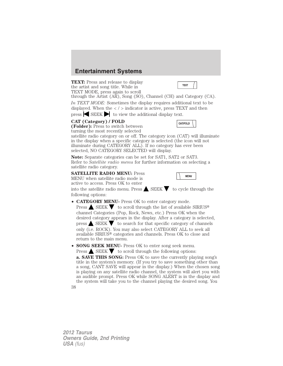 Entertainment systems | FORD 2012 Taurus v.2 User Manual | Page 38 / 406