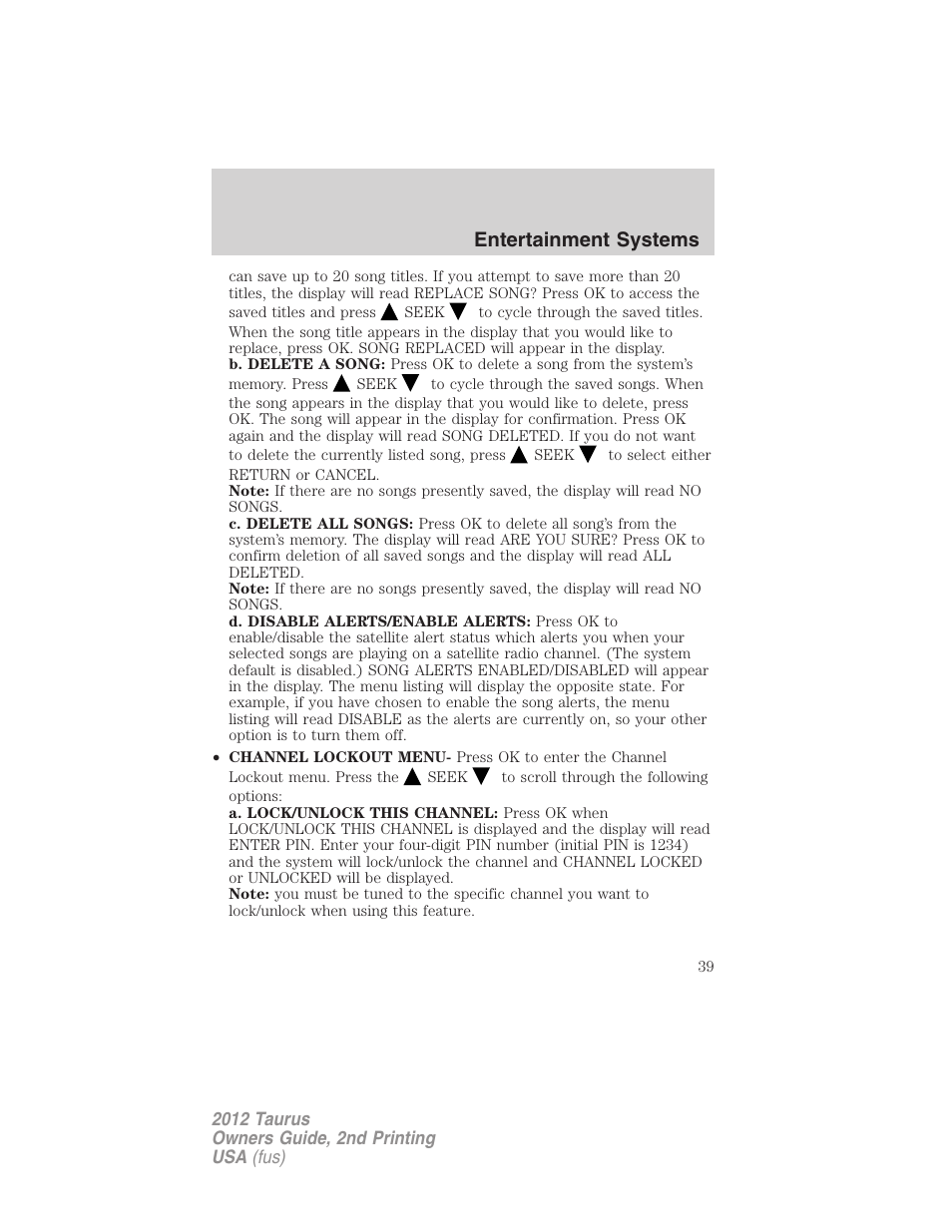 Entertainment systems | FORD 2012 Taurus v.2 User Manual | Page 39 / 406