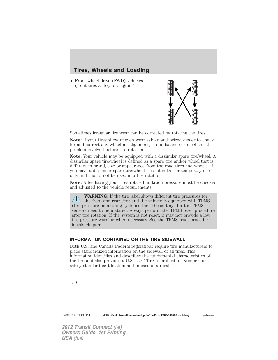 Information contained on the tire sidewall, Tires, wheels and loading | FORD 2012 Transit Connect User Manual | Page 150 / 299