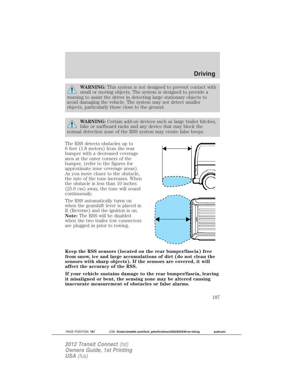 Driving | FORD 2012 Transit Connect User Manual | Page 187 / 299