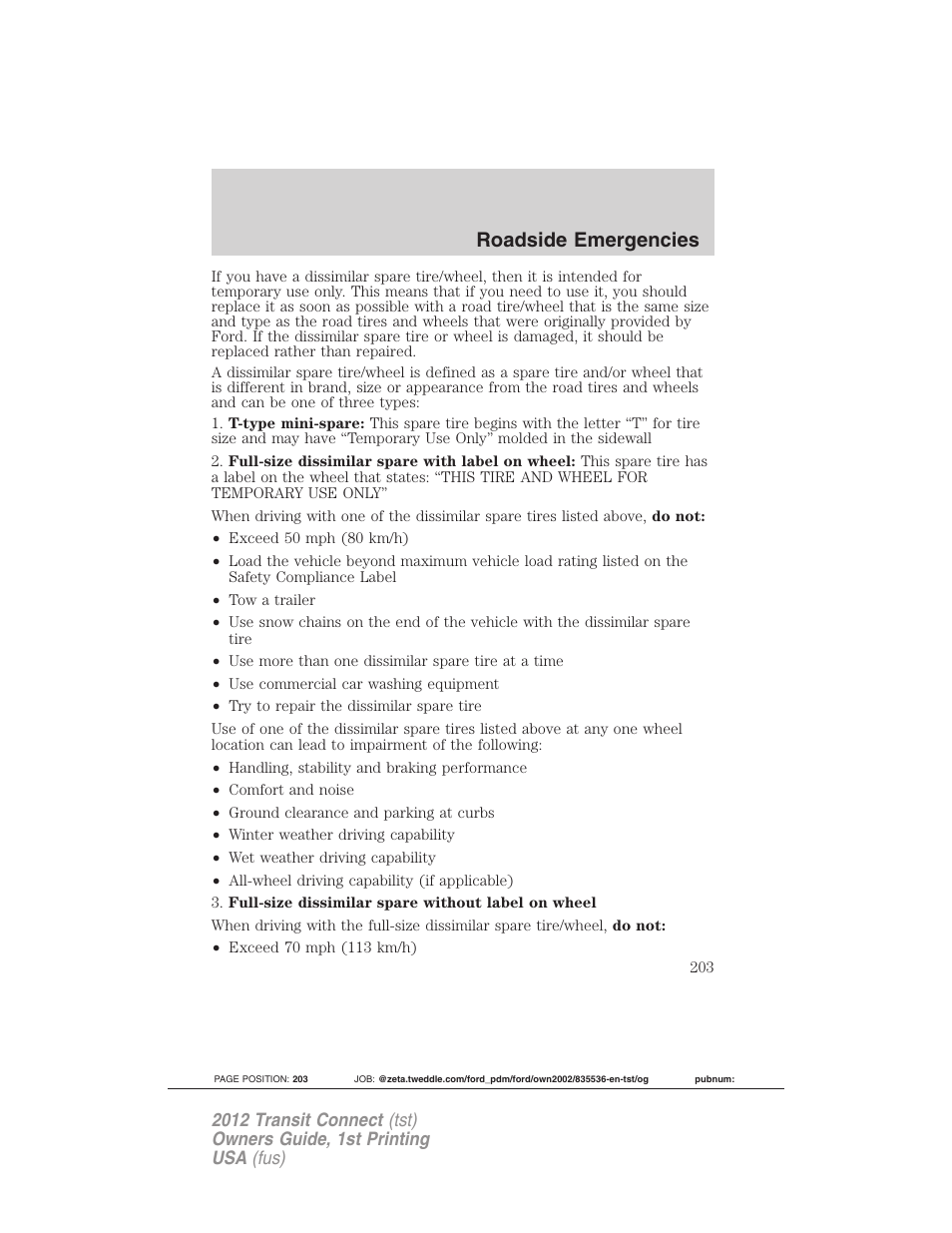 Roadside emergencies | FORD 2012 Transit Connect User Manual | Page 203 / 299