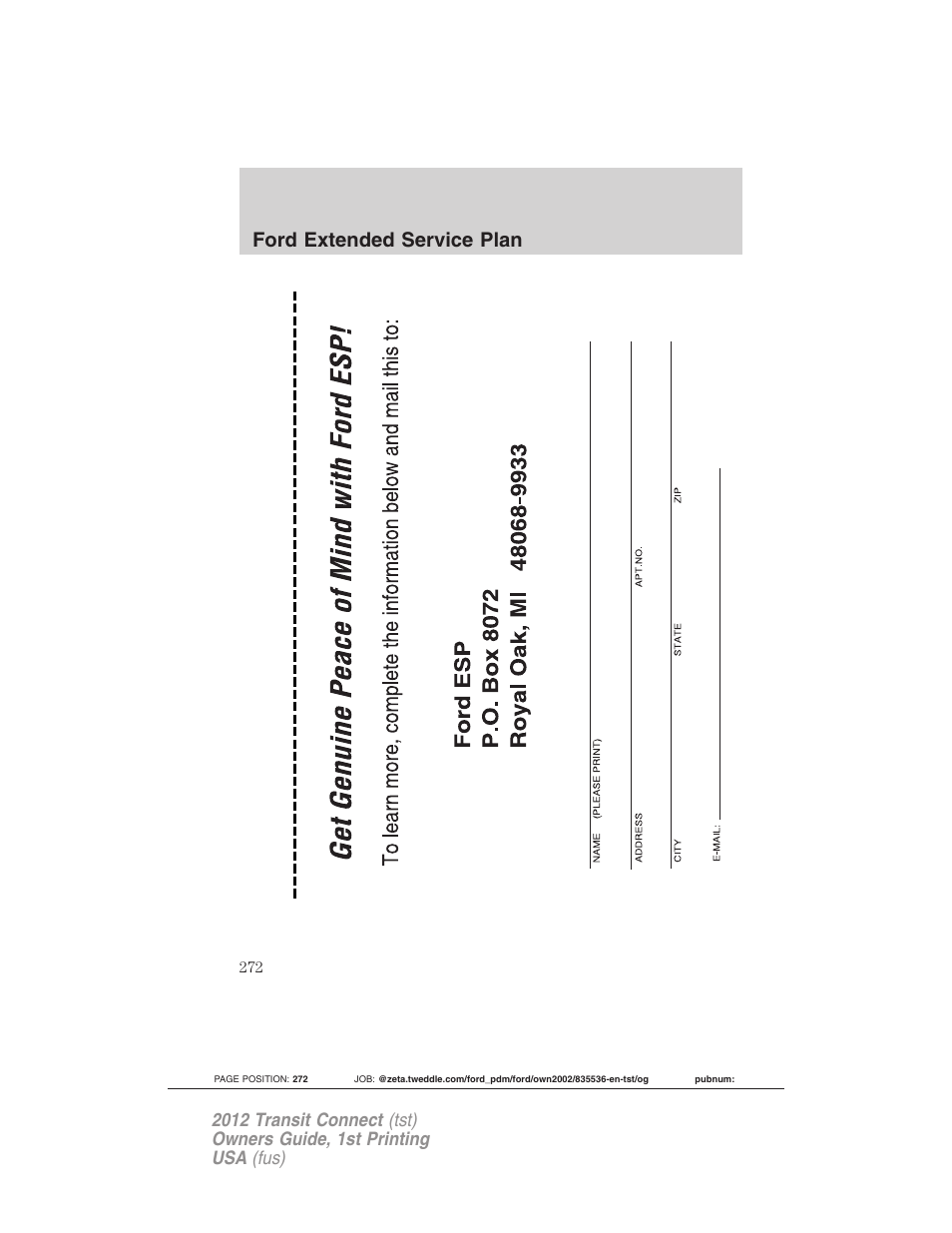 Ford extended service plan | FORD 2012 Transit Connect User Manual | Page 272 / 299