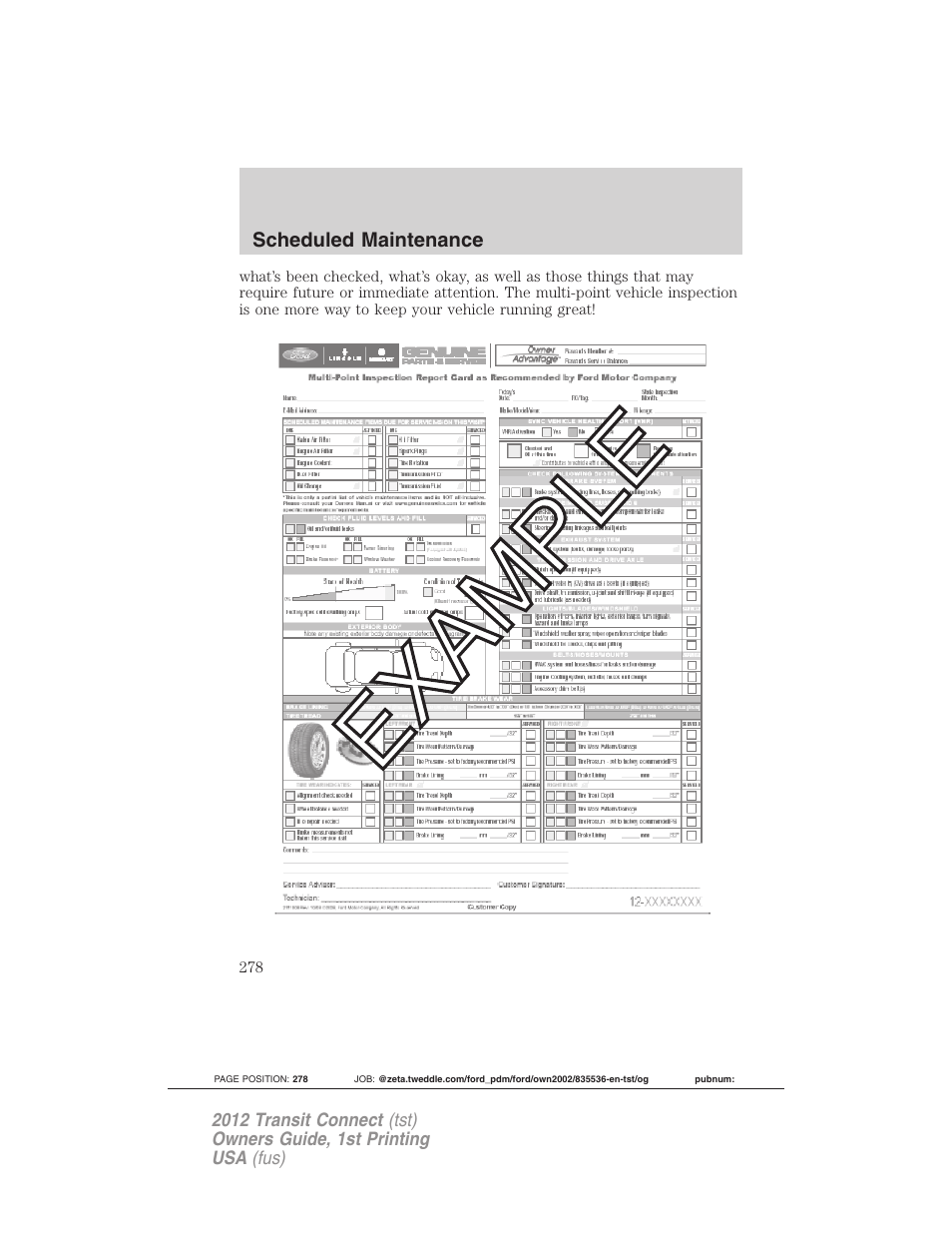 Scheduled maintenance | FORD 2012 Transit Connect User Manual | Page 278 / 299