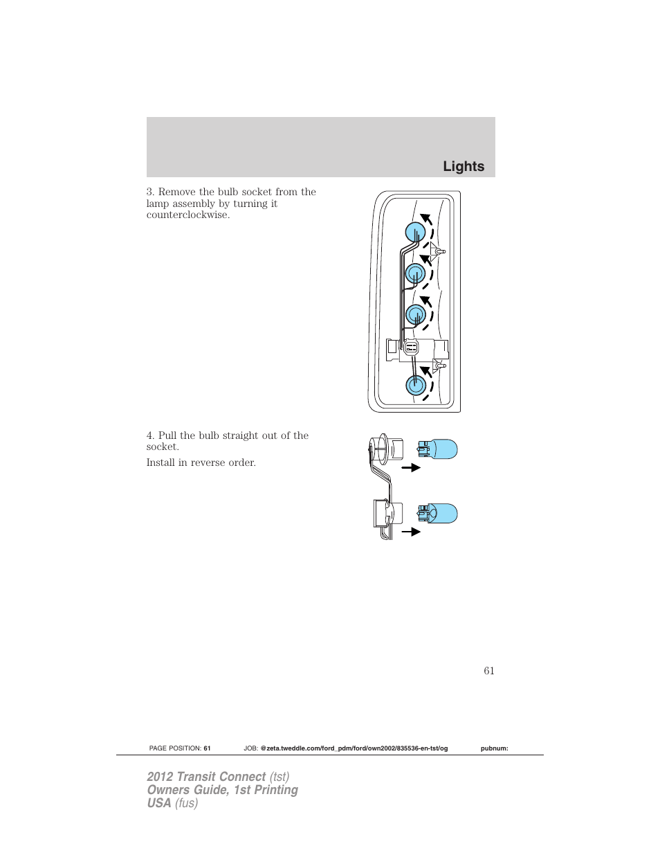 Lights | FORD 2012 Transit Connect User Manual | Page 61 / 299