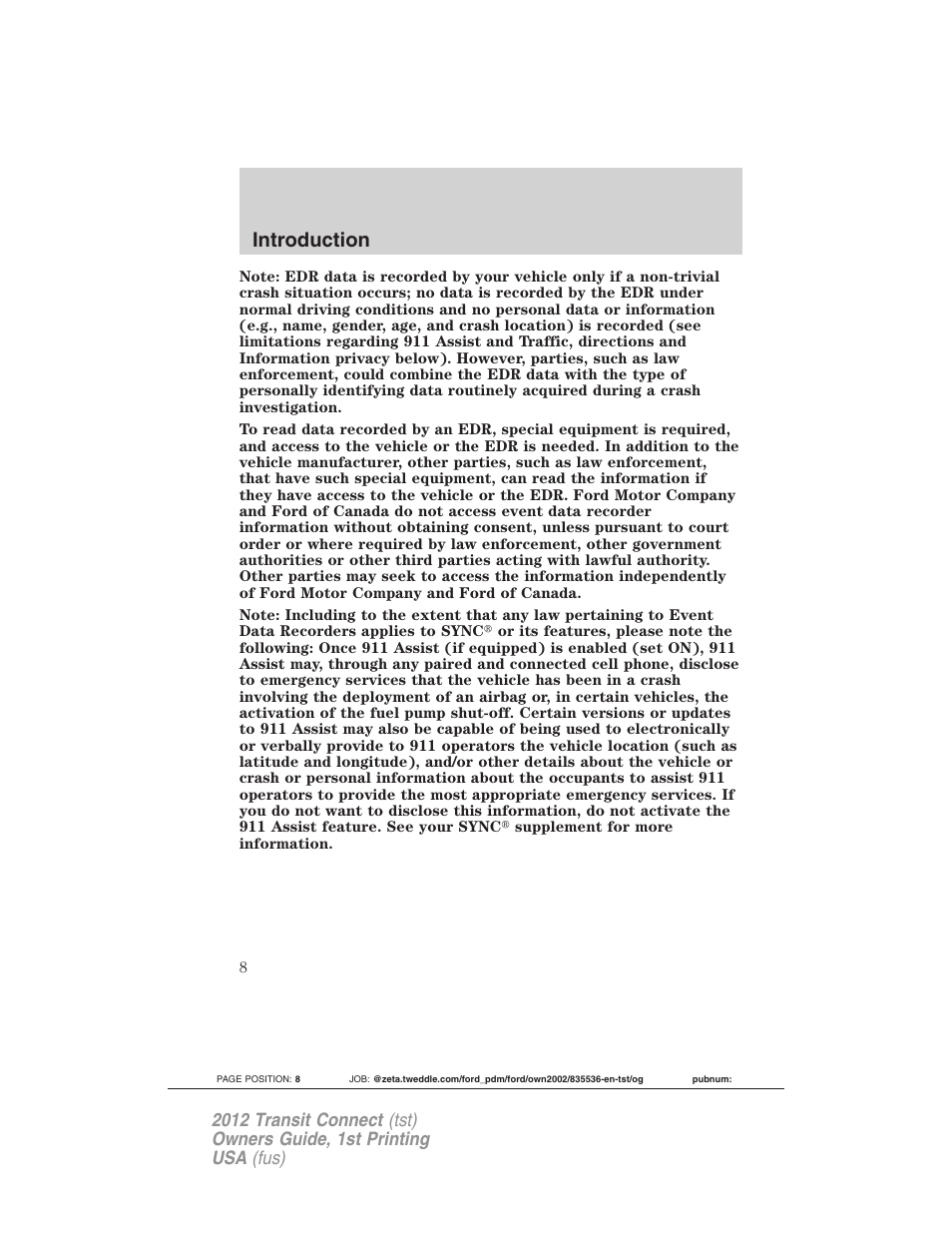 Introduction | FORD 2012 Transit Connect User Manual | Page 8 / 299