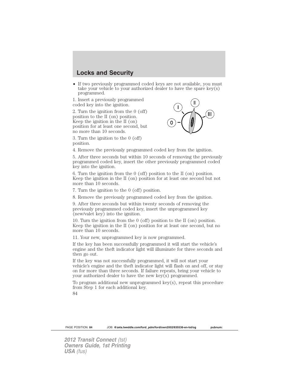 Locks and security | FORD 2012 Transit Connect User Manual | Page 84 / 299