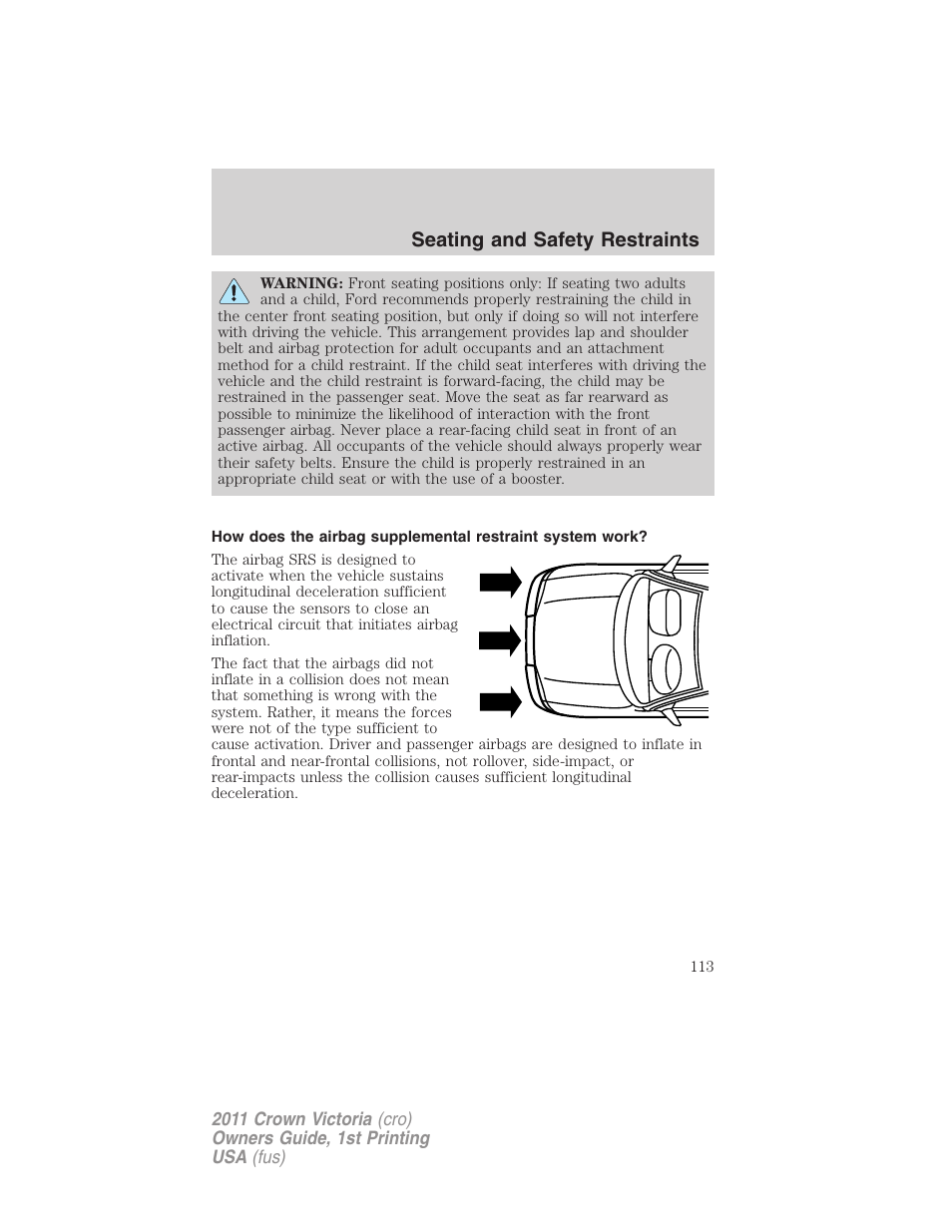 Seating and safety restraints | FORD 2011 Crown Victoria v.1 User Manual | Page 113 / 331