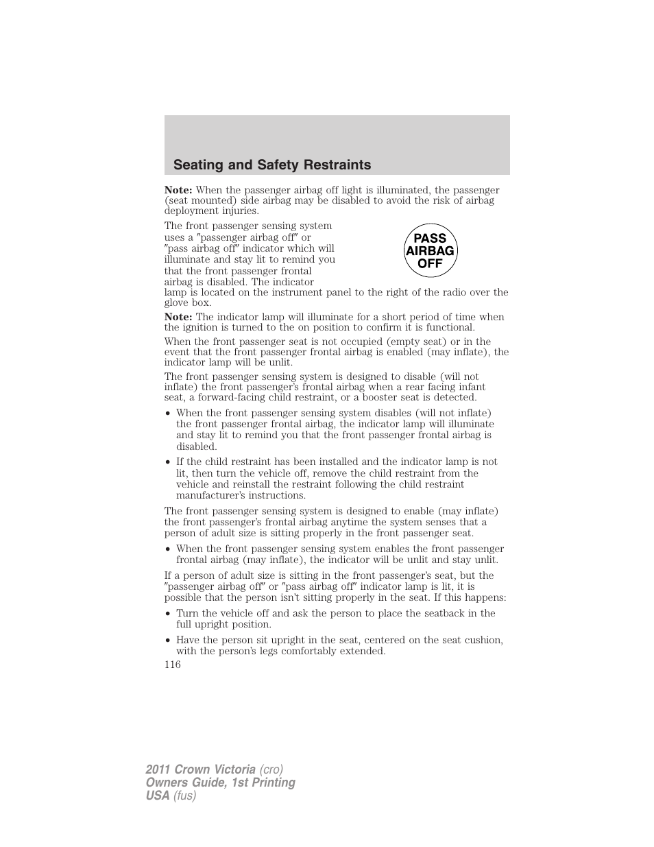 Seating and safety restraints | FORD 2011 Crown Victoria v.1 User Manual | Page 116 / 331