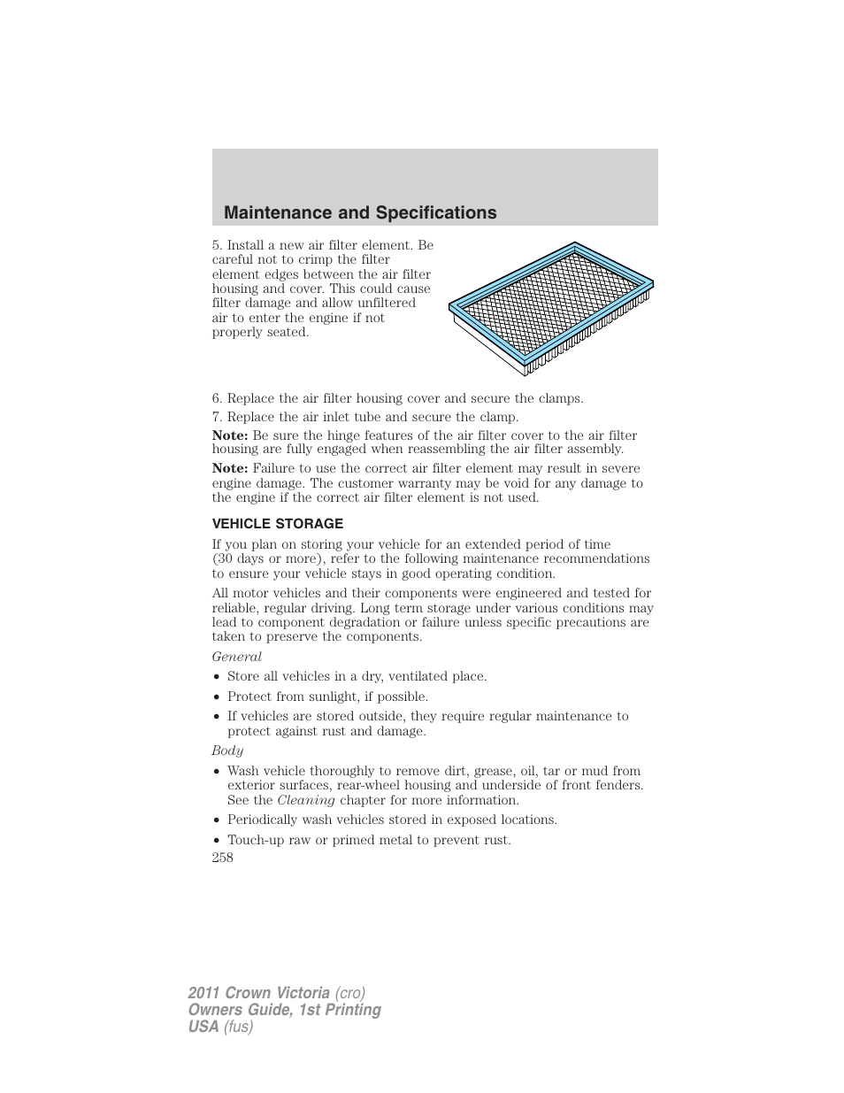 Vehicle storage, Maintenance and specifications | FORD 2011 Crown Victoria v.1 User Manual | Page 258 / 331