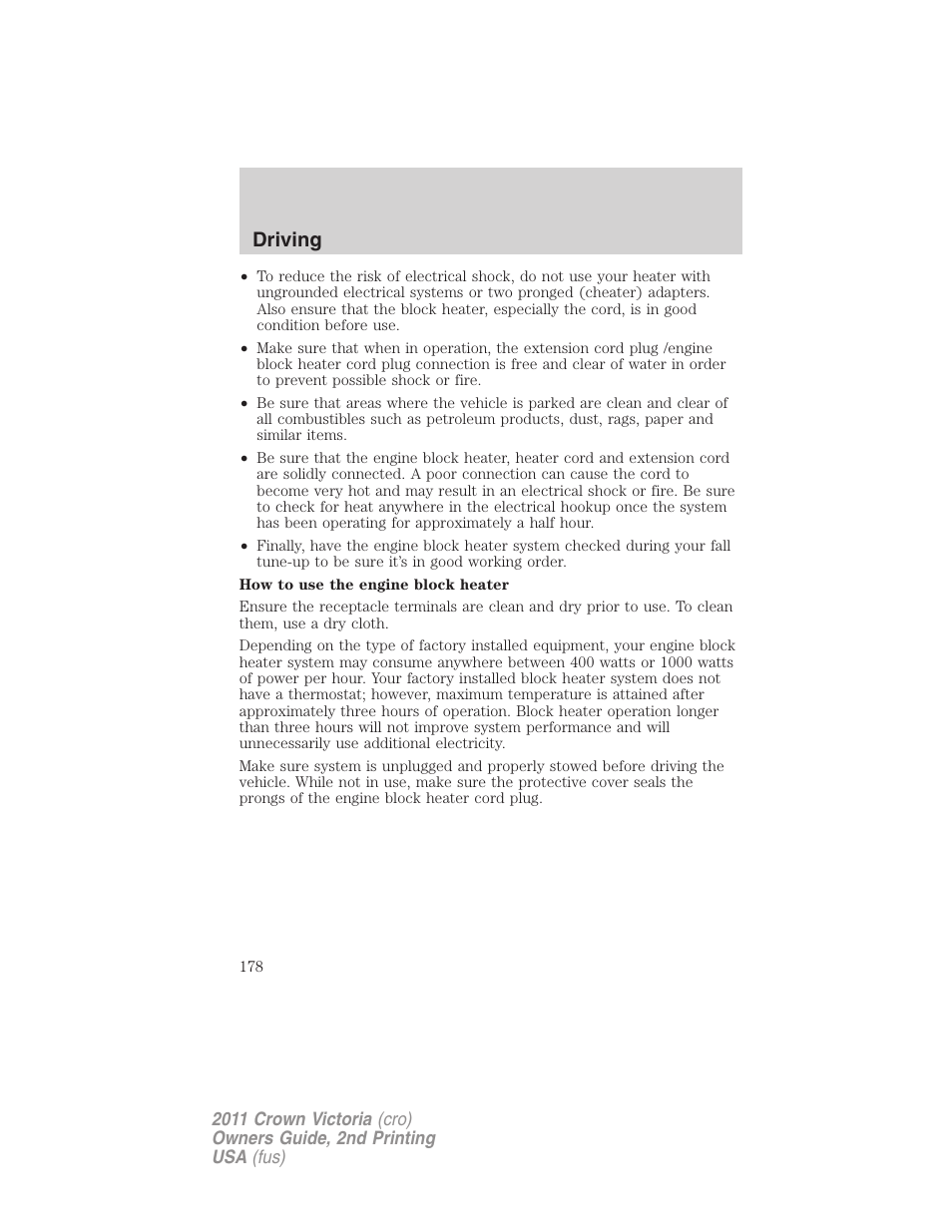 Driving | FORD 2011 Crown Victoria v.2 User Manual | Page 178 / 331