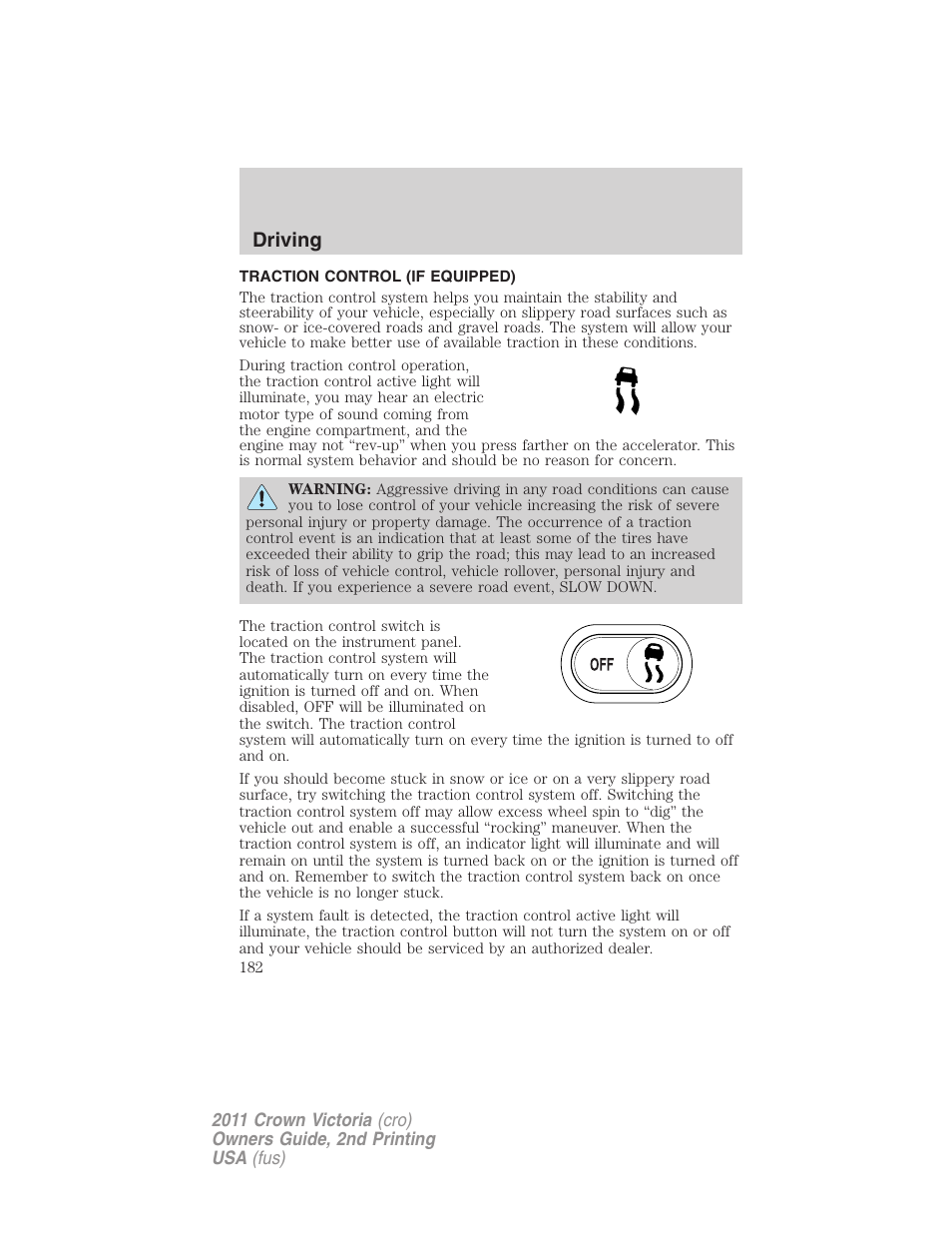 Traction control (if equipped), Traction control, Driving | FORD 2011 Crown Victoria v.2 User Manual | Page 182 / 331