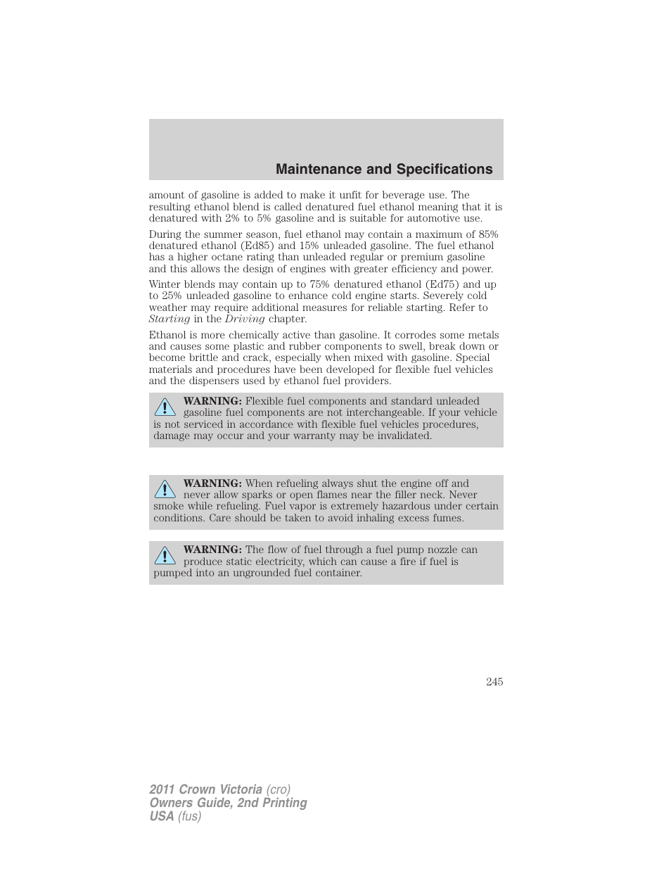 Maintenance and specifications | FORD 2011 Crown Victoria v.2 User Manual | Page 245 / 331