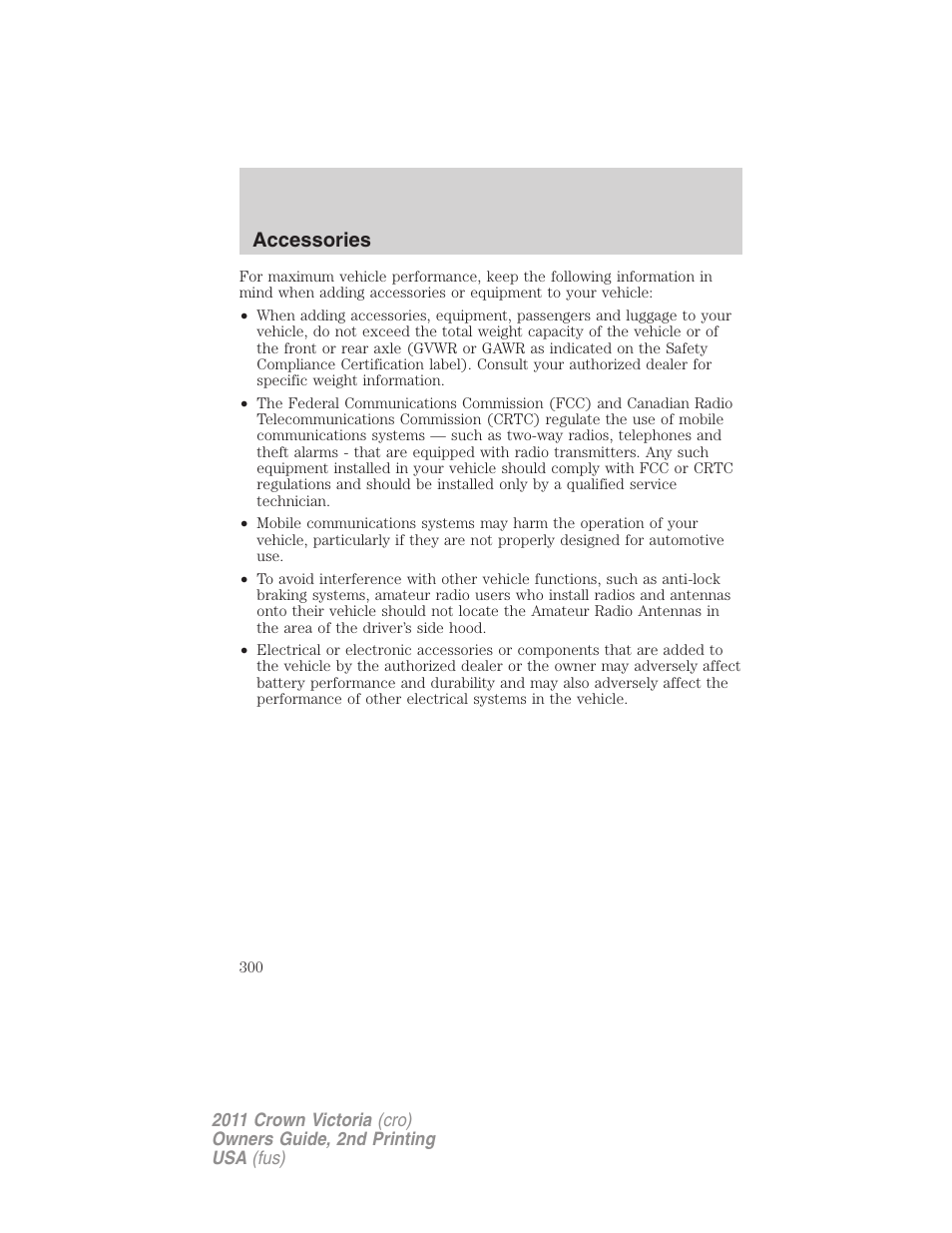 Accessories | FORD 2011 Crown Victoria v.2 User Manual | Page 300 / 331