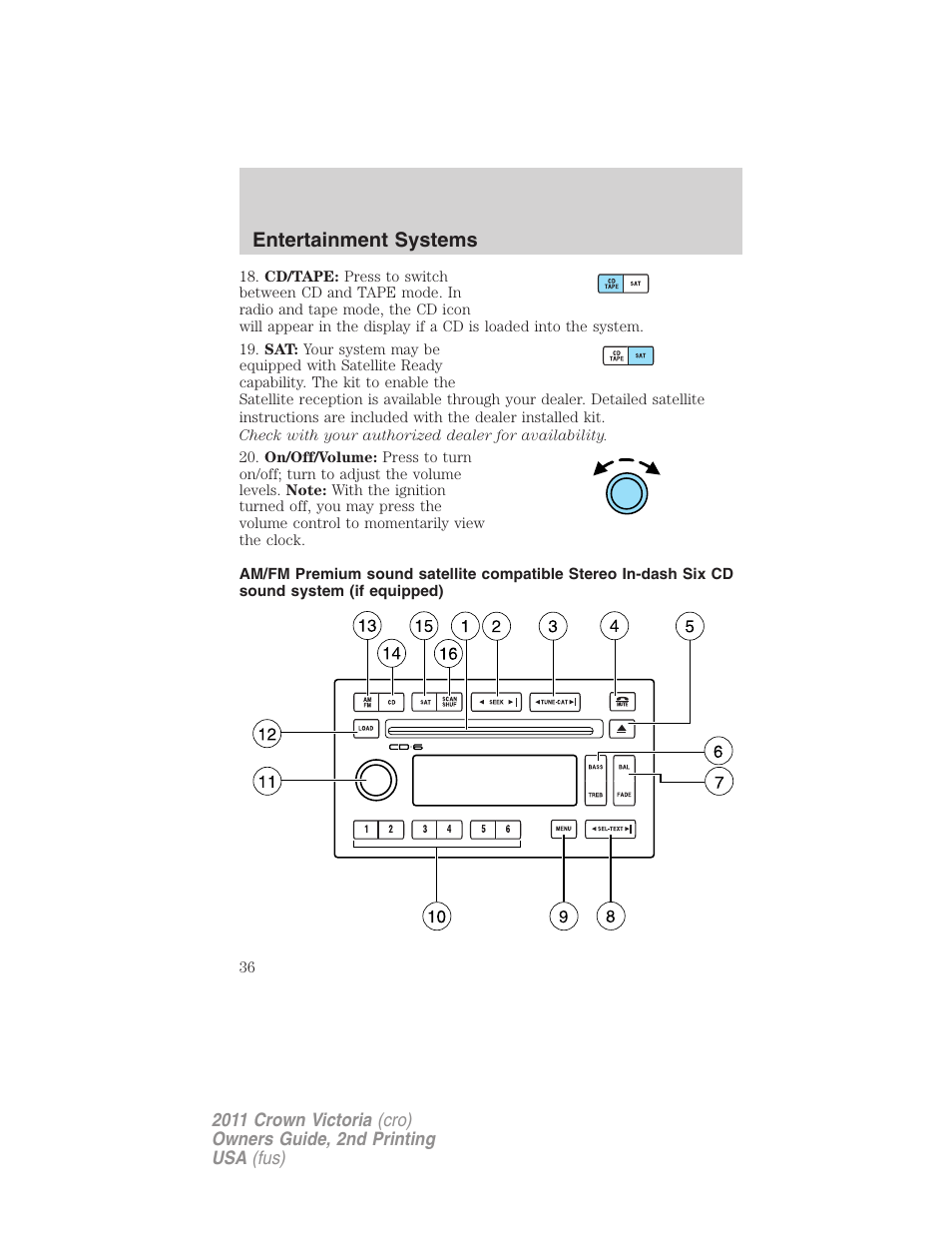 Am/fm stereo with in-dash six cd, Entertainment systems | FORD 2011 Crown Victoria v.2 User Manual | Page 36 / 331