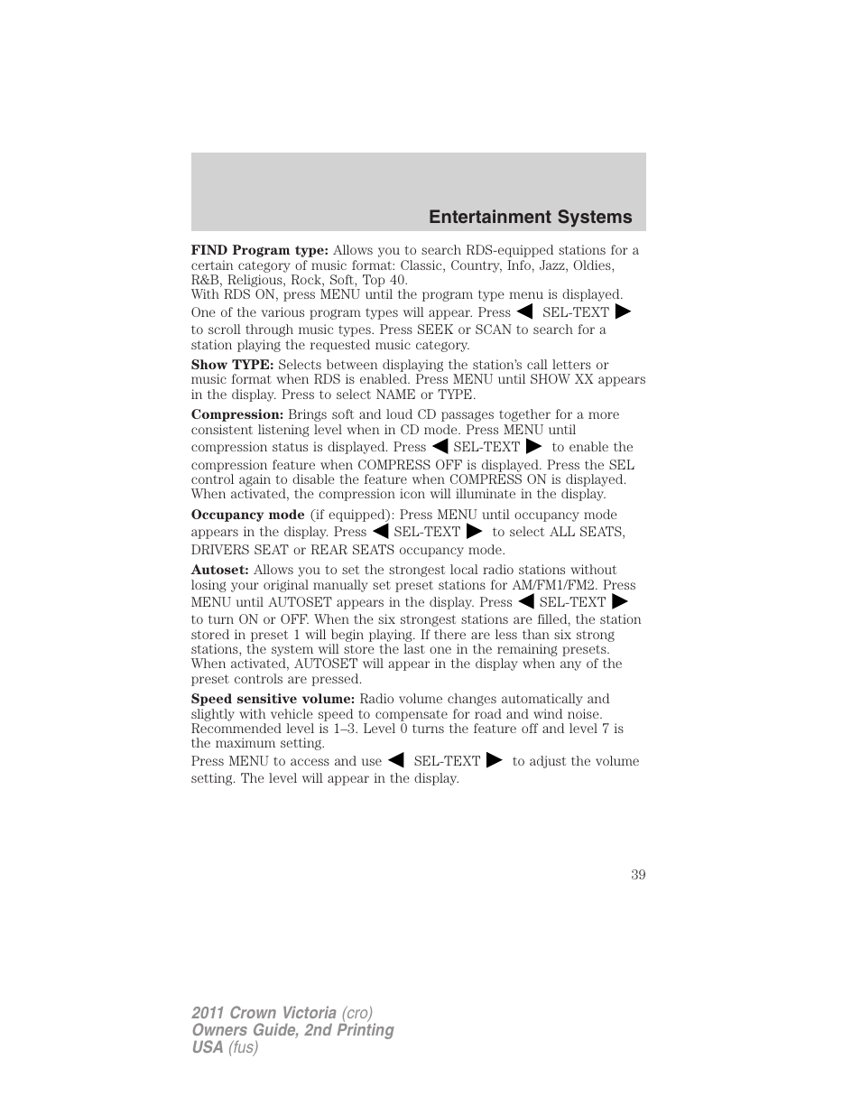 Entertainment systems | FORD 2011 Crown Victoria v.2 User Manual | Page 39 / 331