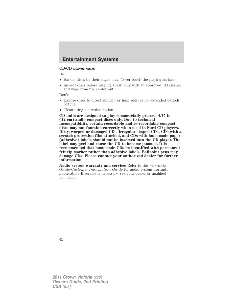 Entertainment systems | FORD 2011 Crown Victoria v.2 User Manual | Page 42 / 331