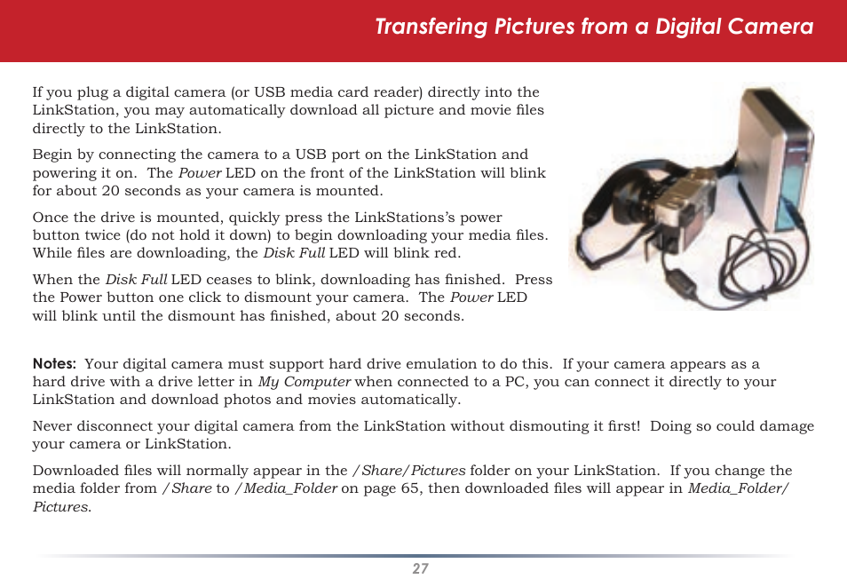 Transfering pictures from a digital camera | Buffalo Technology HS-DGL Series User Manual | Page 27 / 73