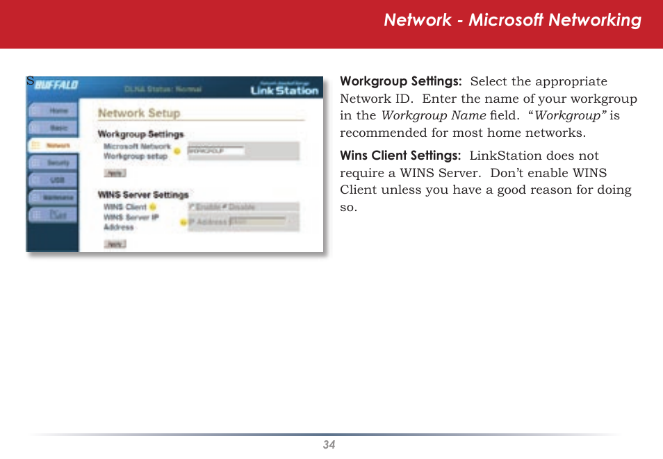 Network - microsoft networking | Buffalo Technology HS-DGL Series User Manual | Page 34 / 73