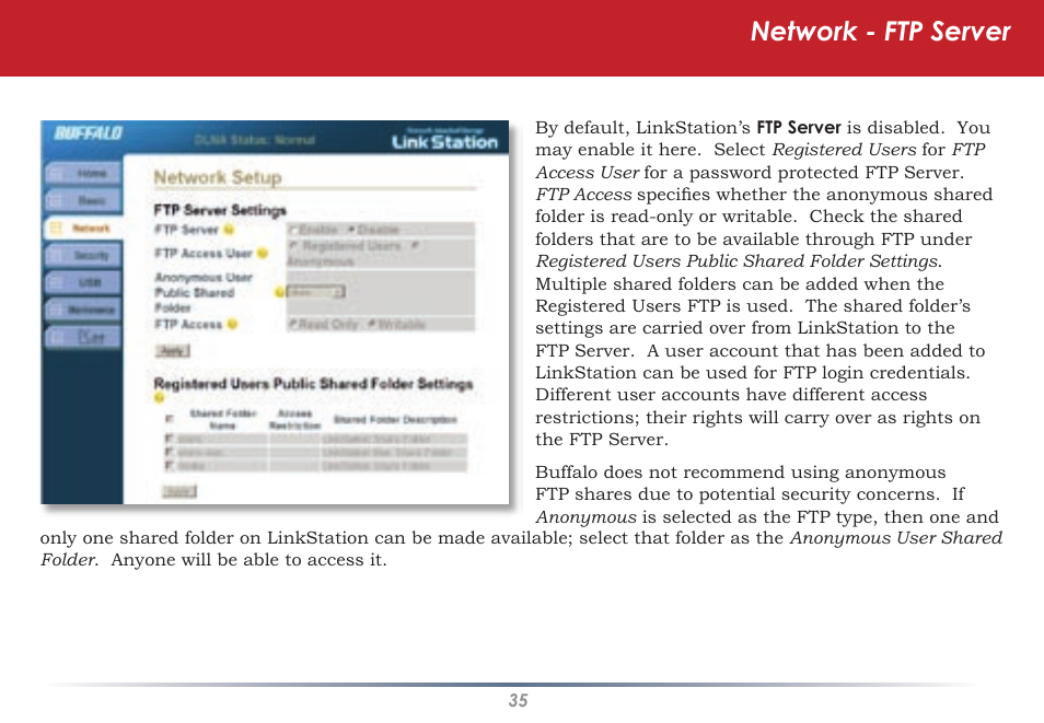 Network - ftp server | Buffalo Technology HS-DGL Series User Manual | Page 35 / 73
