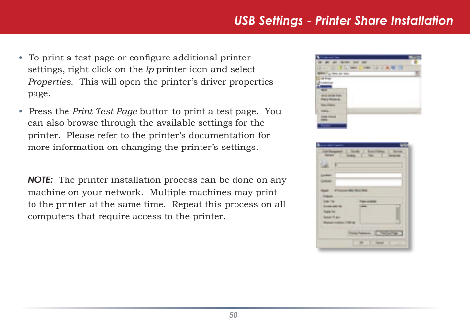 Usb settings - printer share installation | Buffalo Technology HS-DGL Series User Manual | Page 50 / 73