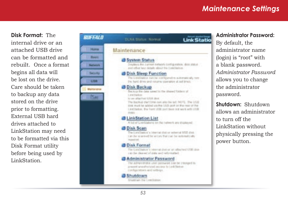 Maintenance settings | Buffalo Technology HS-DGL Series User Manual | Page 53 / 73