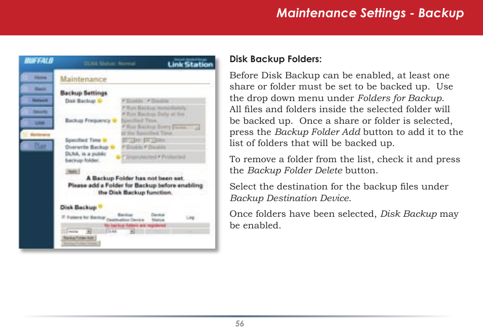 Maintenance settings - backup | Buffalo Technology HS-DGL Series User Manual | Page 56 / 73