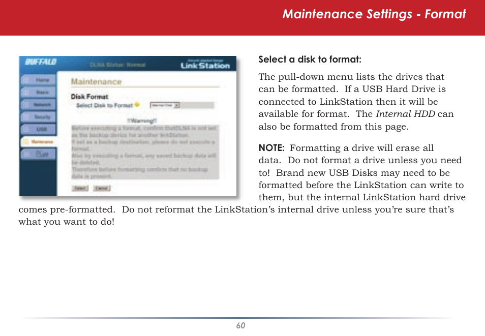 Maintenance settings - format | Buffalo Technology HS-DGL Series User Manual | Page 60 / 73