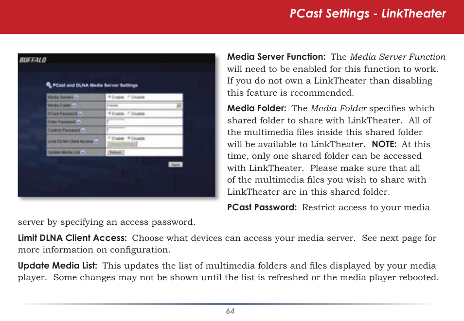 Pcast settings - linktheater | Buffalo Technology HS-DGL Series User Manual | Page 64 / 73
