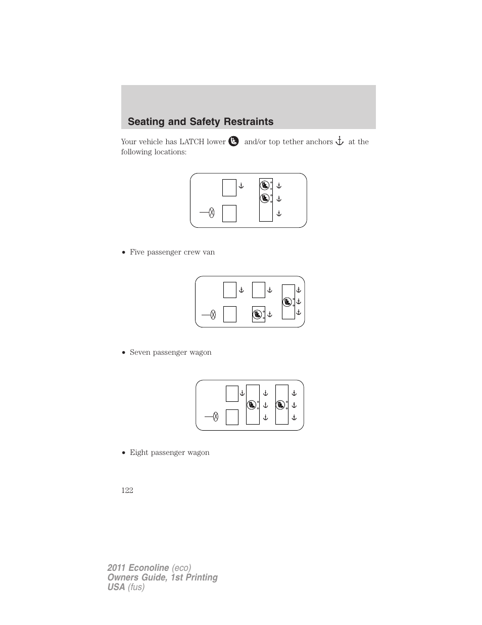 Seating and safety restraints | FORD 2011 E-450 v.1 User Manual | Page 122 / 337