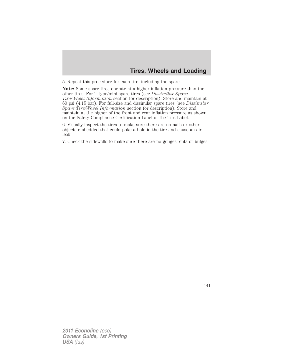 Tires, wheels and loading | FORD 2011 E-450 v.1 User Manual | Page 141 / 337