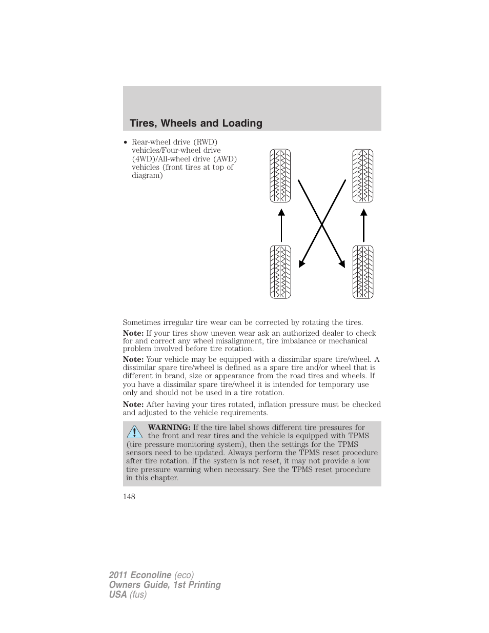 Tires, wheels and loading | FORD 2011 E-450 v.1 User Manual | Page 148 / 337