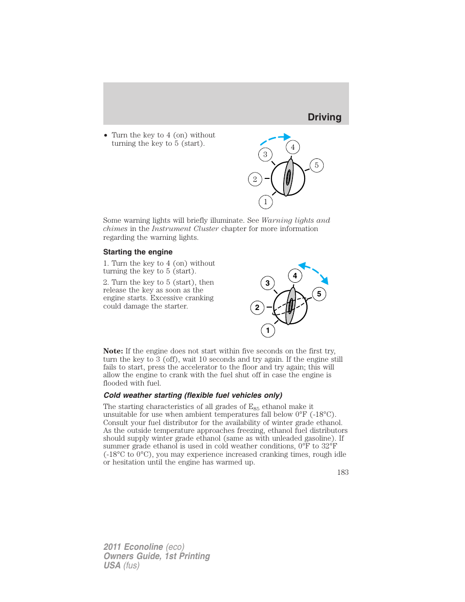 Starting the engine, Driving | FORD 2011 E-450 v.1 User Manual | Page 183 / 337