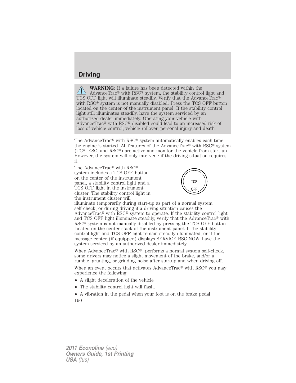 Driving | FORD 2011 E-450 v.1 User Manual | Page 190 / 337