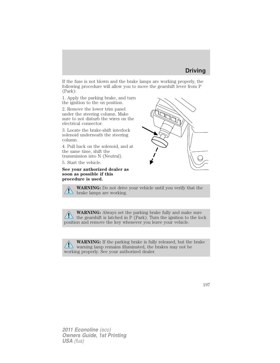 Driving | FORD 2011 E-450 v.1 User Manual | Page 197 / 337