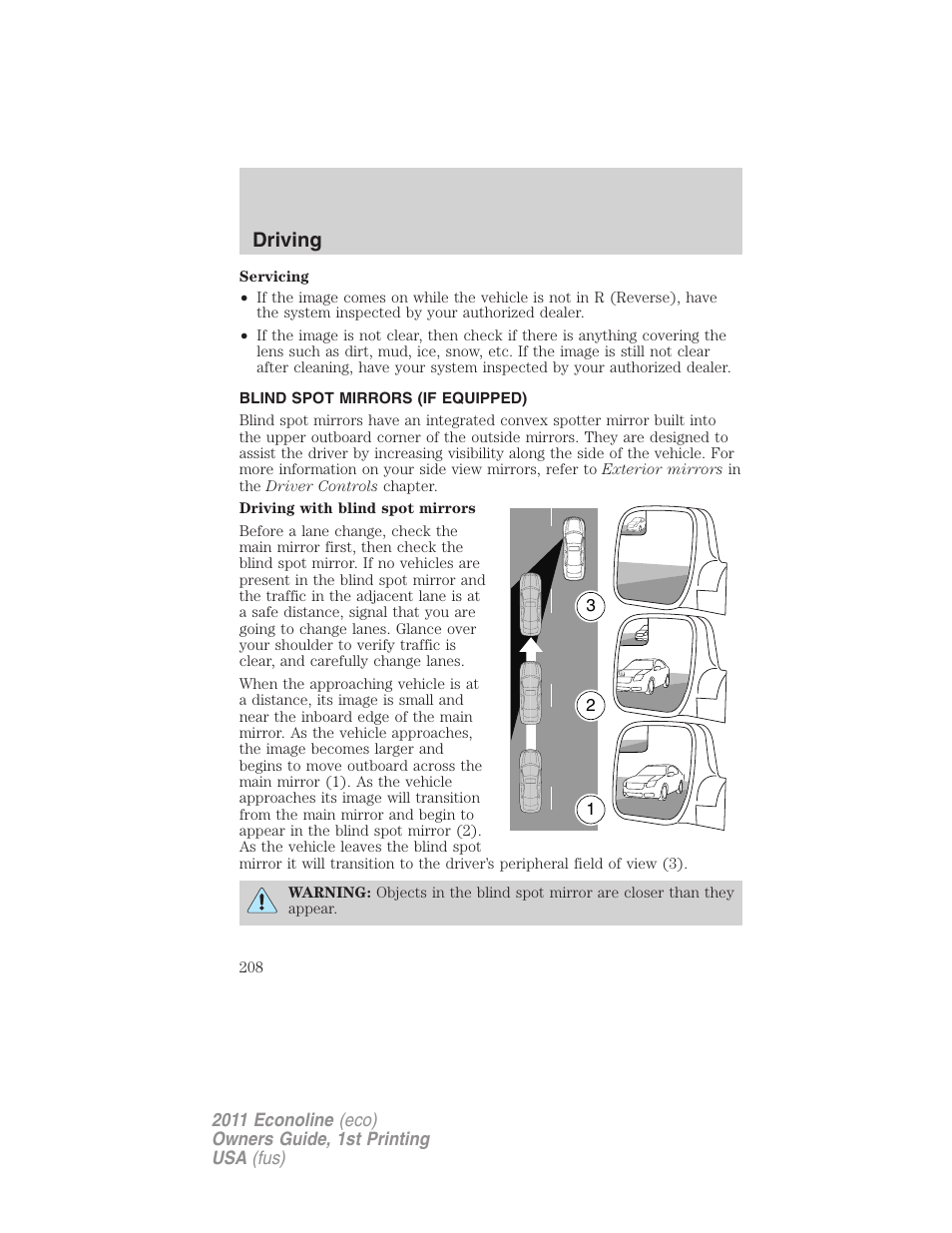 Blind spot mirrors (if equipped), Driving | FORD 2011 E-450 v.1 User Manual | Page 208 / 337