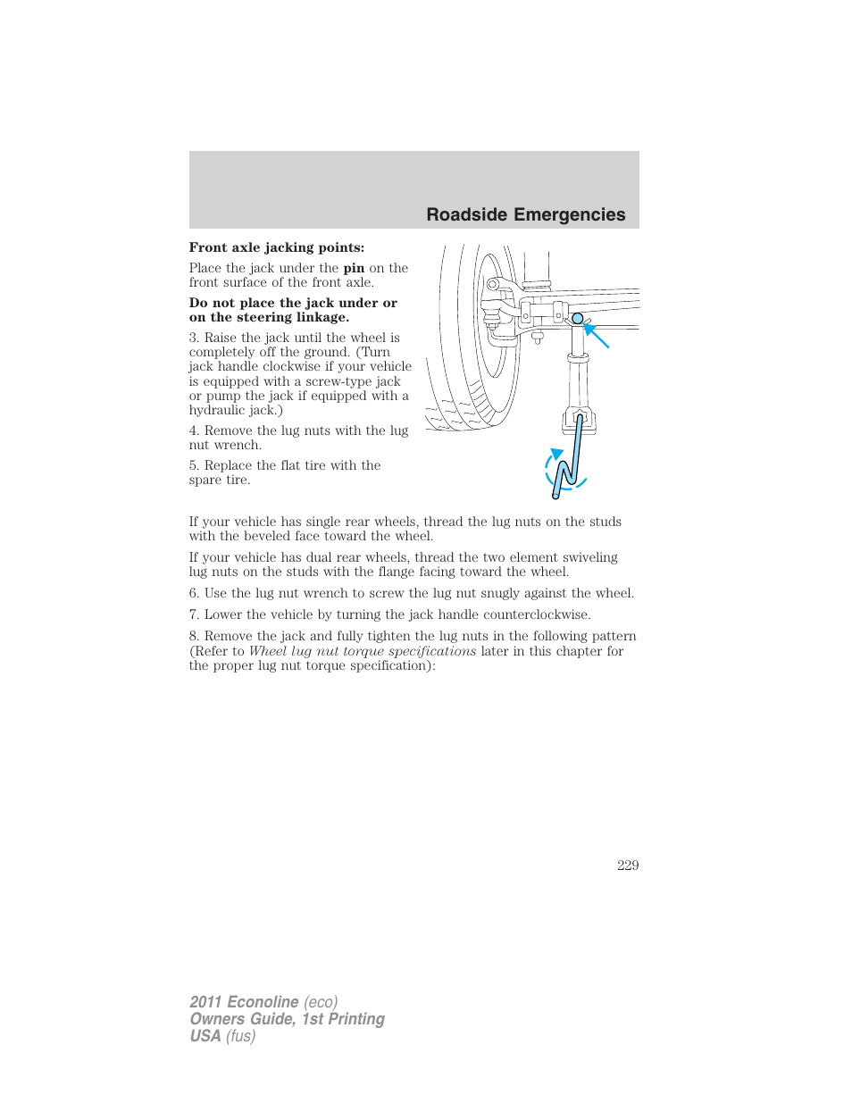 Roadside emergencies | FORD 2011 E-450 v.1 User Manual | Page 229 / 337