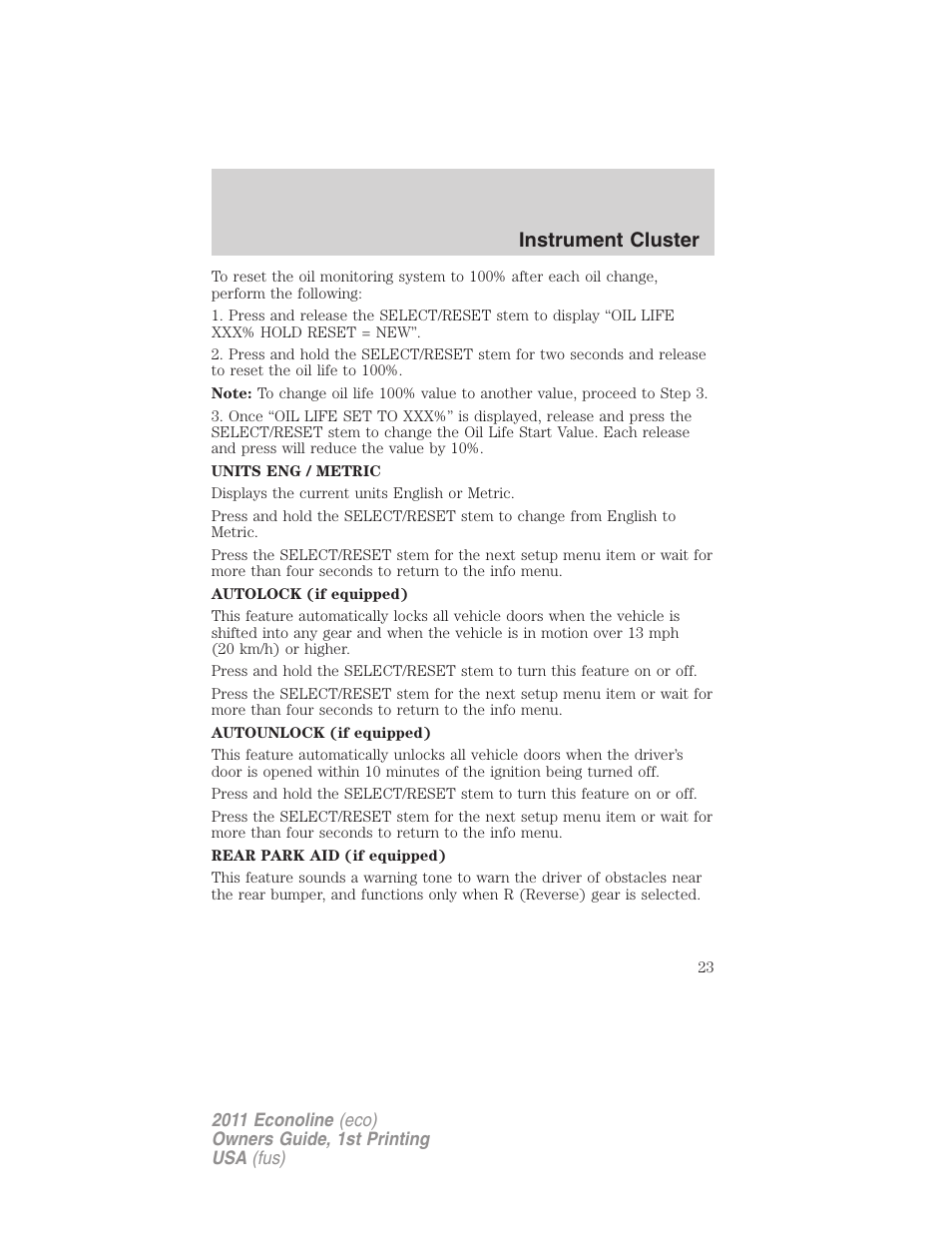 Instrument cluster | FORD 2011 E-450 v.1 User Manual | Page 23 / 337