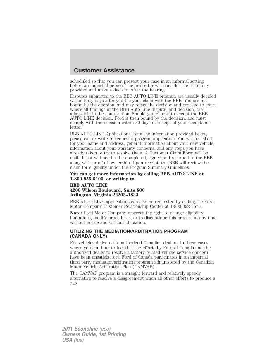 Customer assistance | FORD 2011 E-450 v.1 User Manual | Page 242 / 337