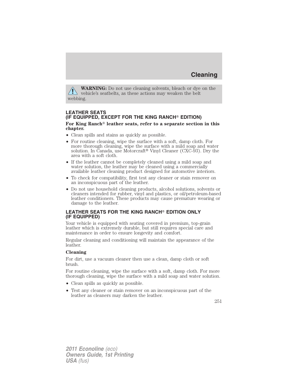 Cleaning | FORD 2011 E-450 v.1 User Manual | Page 251 / 337