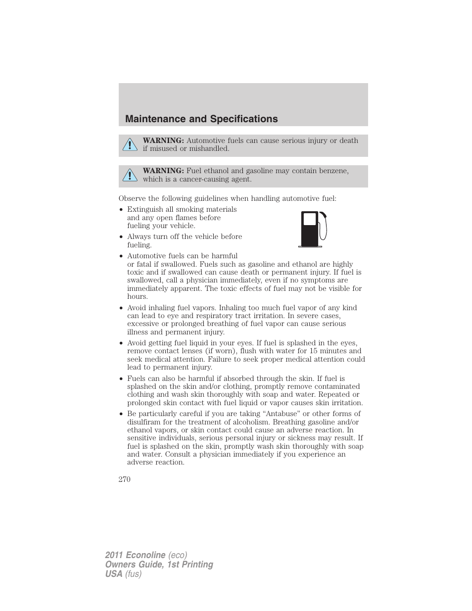 Maintenance and specifications | FORD 2011 E-450 v.1 User Manual | Page 270 / 337