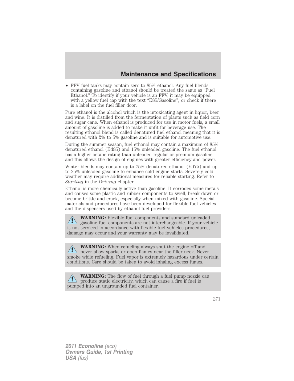 Maintenance and specifications | FORD 2011 E-450 v.1 User Manual | Page 271 / 337